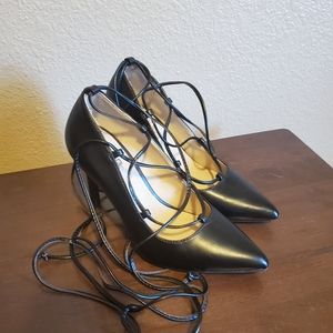 Womens black lace up heels